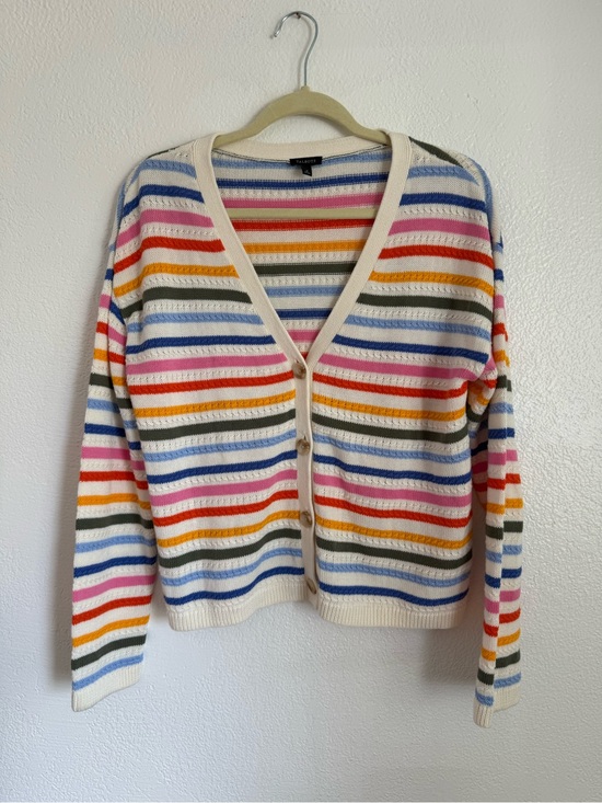 Talbots Sweaters - Talbots Size Medium Ribbed V-Neck Cardigan Sweater Striped Colorful Button Front